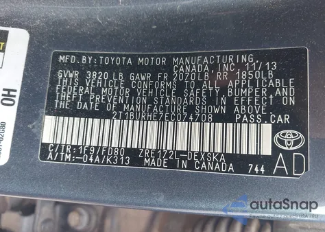 2014 Toyota Corolla S Plus z USA, uszkodzony, nr VIN 2T1BURHE7EC074708